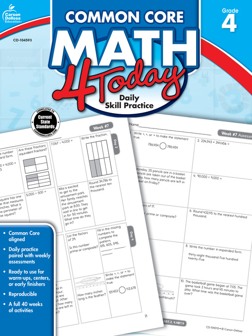 Title details for Common Core Math 4 Today, Grade 4: Daily Skill Practice by Erin McCarthy - Available